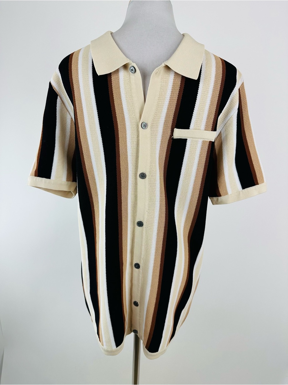 PJ Paul Jones Vintage Retro Vertical Striped Knitted Shirt Size Medium